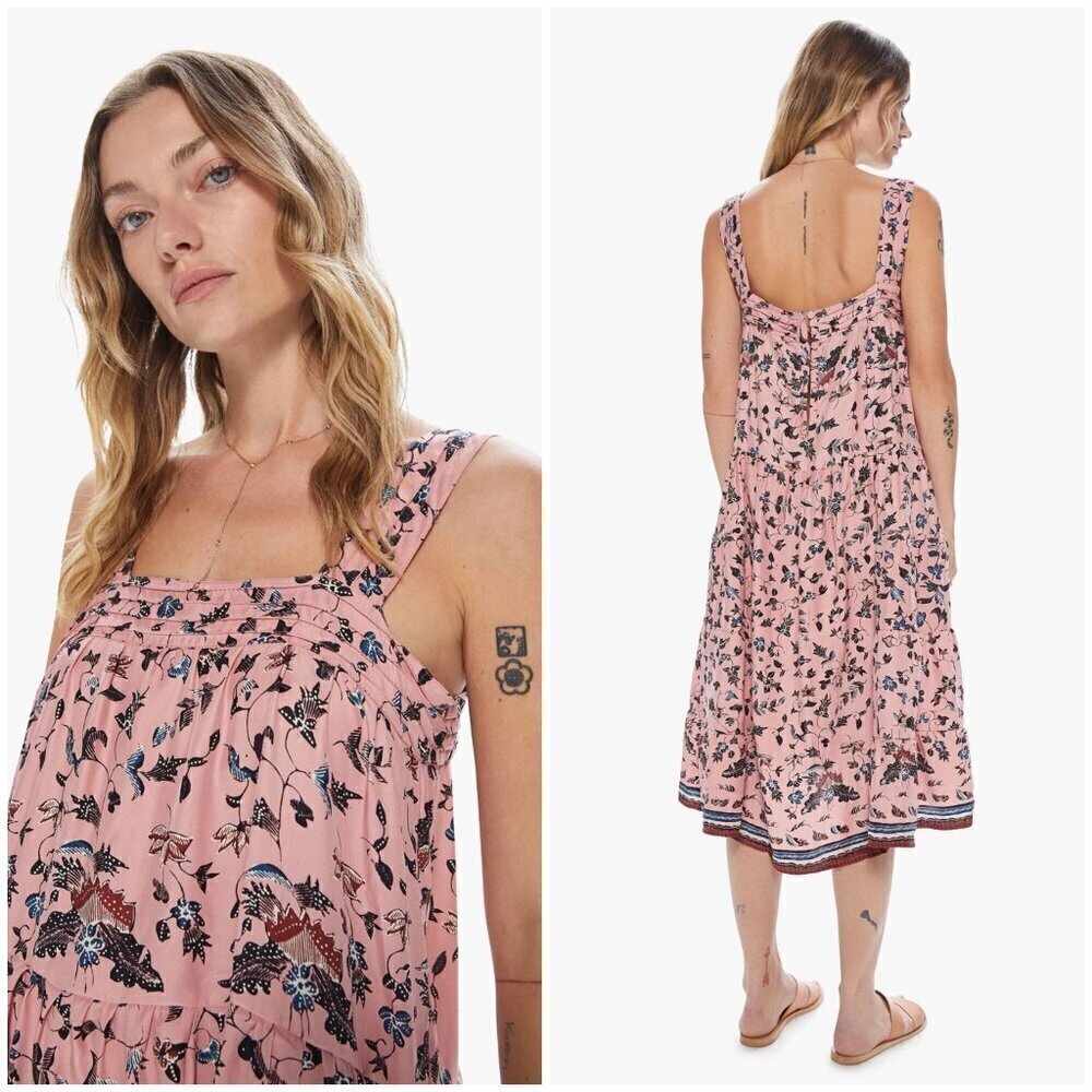 ๐NATALIE MARTIN๐ Jasmine Dress ~ 100% Silk Lotus Print Champagne Medium M NWT